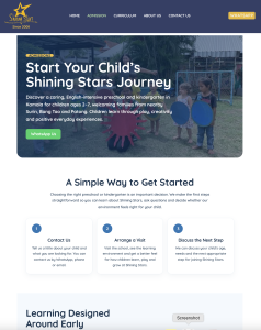 Live Shining Stars Kindergarten admissions page with clear enrolment steps