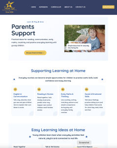 Live parent resources page used by Shining Stars Kindergarten families