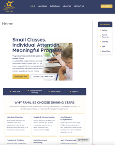 Live Shining Stars Kindergarten homepage created using the KinderSites website system
