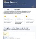 Preschool and kindergarten website calendar page for important dates and holidays