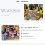 Preschool and kindergarten website curriculum page presenting early learning activities
