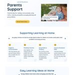Preschool and kindergarten website parent resources page with home learning ideas